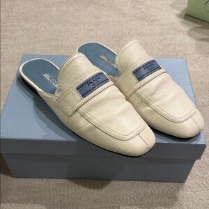 Prada Cream Leather Women's Loafers